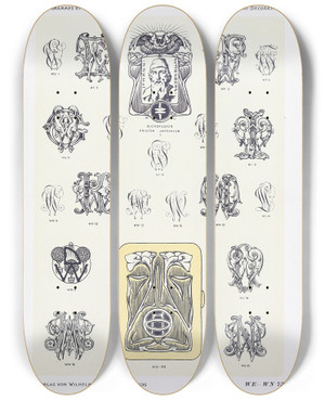 Triptych art skateboard deck of Wilhelm Diebener Monogrammes Und Dekorationen Pl073 by Wilhelm Diebener (1922)