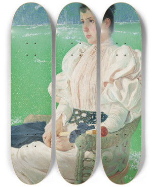 Triptych art skateboard deck of Anselmo Guinea Portrait Of A Lady by Anselmo Guinea (1855-1906)