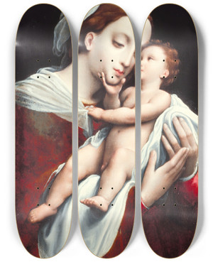Triptych art skateboard deck of Cornelis Van Cleve Madonna And Child_2 by Cornelis Van Cleve (1520-1570)