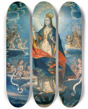 Triptych art skateboard deck of Baltasar De Echave Iba The Lmmaculate Conception by Baltasar de Echave Iba (1583-1644)