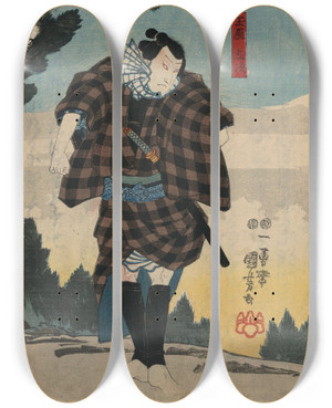 Triptych art skateboard deck of Utagawa Kuniyoshi Tamaya Yoji by Utagawa Kuniyoshi (1797-1861)