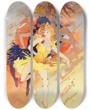 Triptych art skateboard deck of Jules Chret La Danse by Jules Cheret (1836-1932)