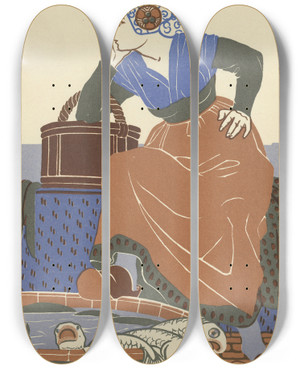 Triptych art skateboard deck of Paul Kammller E Christen Basel by Paul Kammuller (1885-1946)