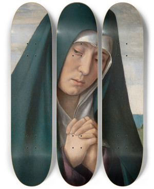 Triptych art skateboard deck of Jean Hey Mourning Virgin by Jean Hey (1475-1505)