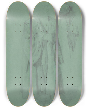 Triptych art skateboard deck of Jzef Simmler Study Of The Figure Of King Sigismund For The Painting The Upbringing Of Sigismund Augustus by Jozef Simmler (1823-1868)