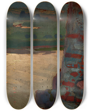 Triptych art skateboard deck of Jan Stanislawski Evening On The Vistula River by Jan Stanislawski (1860-1907)