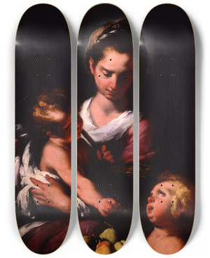 Triptych art skateboard deck of Bernardo Strozzi The Virgin And Child With The Infant Saint John by Bernardo Strozzi (1581-1644)