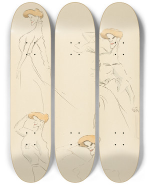 Triptych art skateboard deck of Georges Goursat Sem Marthe Brands Actrice by Georges Goursat (Sem) (1863-1934)