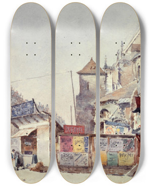 Triptych art skateboard deck of Mariedsir Bourgoin Palissade Autour De Lglise Saintnicolas Rue Raumur by Marie-Dsir Bourgoin (1839-1912)