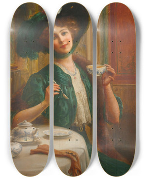 Triptych art skateboard deck of Emile Vernon Style And Grace by Emile Vernon (1872-1920)