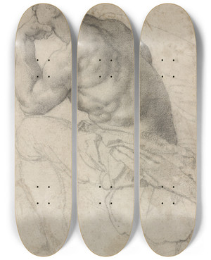 Triptych art skateboard deck of Alessandro Allori A Pearl Diver by Alessandro Allori (1535-1607)