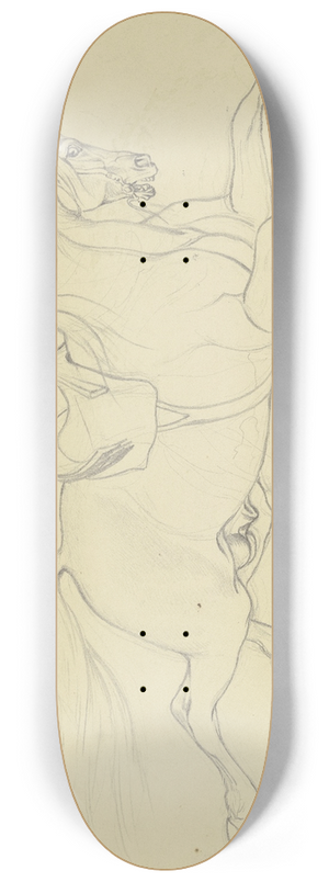 Ferdinand Fellner - Studienblatt; Drei Pferde im gestreckten Galopp nach rechts, eines mit Sattel und angedeutetem Reiter 8.25 inch art skate deck
