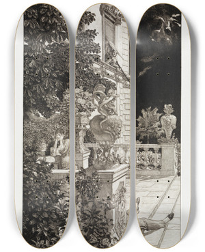 Triptych art skateboard deck of Max Klinger In Flagranti Dramen Opus Ix Blatt 1 by Max Klinger (1857-1920) Triptych art skateboard deck of Max Klinger In Flagranti Dramen Opus Ix Blatt 1 by Max Klinger (1857-1920)