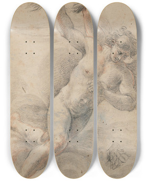 Triptych art skateboard deck of Charles De La Fosse Tude Dange by Charles De La Fosse (1636-1716)