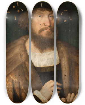 Triptych art skateboard deck of Michel Sittow Portrait Of The Danish King Christian Ii by Michel Sittow (1468-1525)