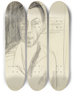 Triptych art skateboard deck of Ernst Ludwig Kirchner Selbstbildnis by Ernst Ludwig Kirchner (1880-1938)