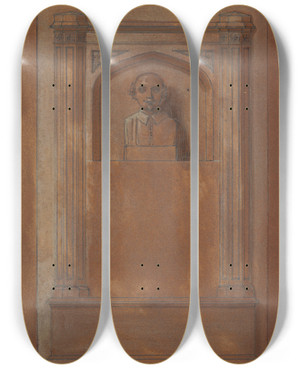 Triptych art skateboard deck of Robert Smirke Bust Of Shakespeare by Robert Smirke (1752-1845)