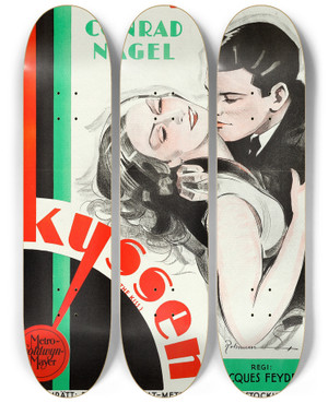 Triptych art skateboard deck of Eric Rohman The Kiss by Eric Rohman (1891-1949)