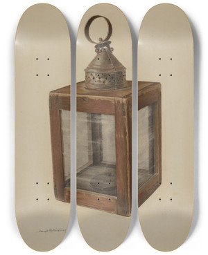 Triptych art skateboard deck of Joseph Rothenberg Hand Lantern by Joseph Rothenberg