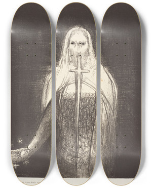 Triptych art skateboard deck of Odilon Redon Et Il Avait Dans Sa Main Droit Sept Etoiles Et De Sa Bouch Sortait Une Epee Aigue A Deux Tranchants by Odilon Redon (1840-1916)