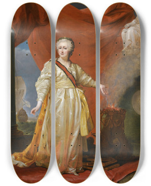 Triptych art skateboard deck of Follower Of Dmitry Grigorievich Levitsky Portrait Of Catherine The Great As Legislator In The Temple Of The Goddess Of Justice by Follower Of Dmitry Grigorievich Levitsky (1735-1822)
