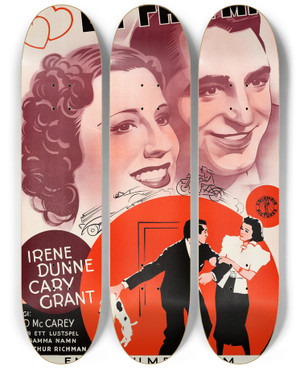 Triptych art skateboard deck of Eric Rohman The Awful Truth by Eric Rohman (1891-1949)