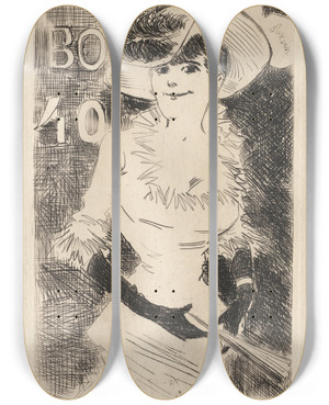 Triptych art skateboard deck of Jeanlouis Forain The Walker by Jean Louis Forain (1852-1931)