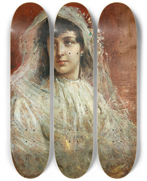 Triptych art skateboard deck of Dominik Skutetzky The Wedding Morning by Dominik Skutetzky (1850-1921)