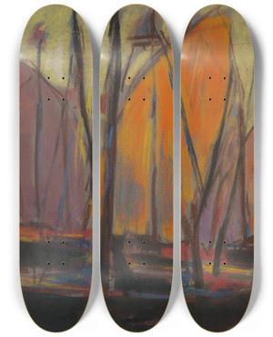 Triptych art skateboard deck of Zolo Palugyay At The Port by Zolo Palugyay (1898-1935)