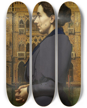 Triptych art skateboard deck of Karl Von Pidoll Portrait Of Anna Cossmann Before Ca Doro In Venice by Karl Von Pidoll (1847-1901)
