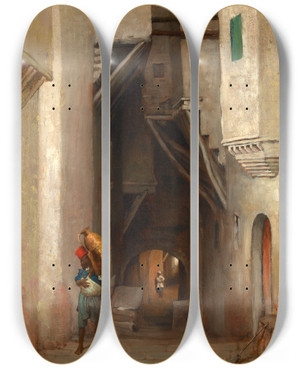 Triptych art skateboard deck of William Sartain Algerian Water Carrier_2 by William Sartain (1843-1924)
