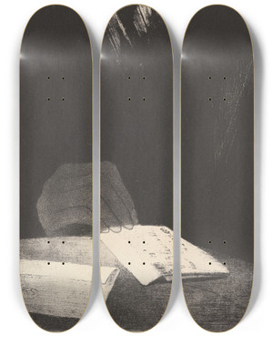 Triptych art skateboard deck of Odilon Redon To All Appearances It Was A Hand Of Flesh And Blood Just Like My Own by Odilon Redon (1840-1916)