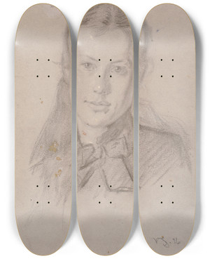 Triptych art skateboard deck of Viggo Johansen Portrt Af Martha Mller Gm Viggo Johansen 1880 by Johansen Viggo (1851-1935)