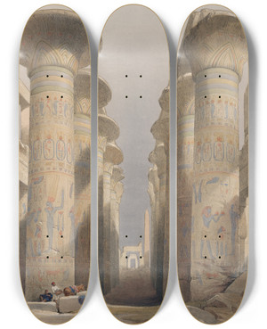 Triptych art skateboard deck of David Roberts Thebes Great Hall At Karnak Nov 28 1838 by David Roberts (1796-1864)
