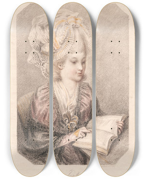 Triptych art skateboard deck of Elias Martin A Portrait Young Woman Reading A Book by Elias Martin (1739-1818)