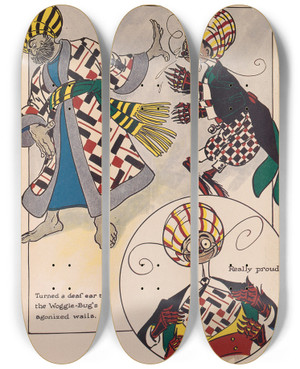 Triptych art skateboard deck of Ike Morgan The Wogglebug Book Pl16 by Ike Morgan (1871-1913)