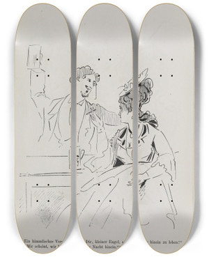 Triptych art skateboard deck of Karel Klic Bilderbuch Fur Hagestolze Pl095 by Karel Klic (1841-1926)