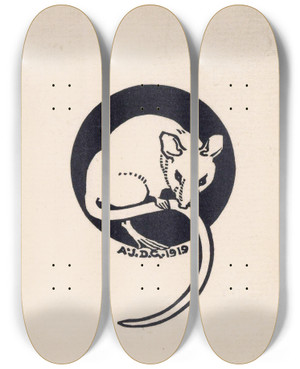 Triptych art skateboard deck of Julie De Graag Muis by Julie de Graag (1877-1924)
