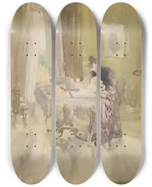 Triptych art skateboard deck of James Abbott Mcneill Whistler Violet And Ambertea by James Abbott Mcneill Whistler (1834-1903)
