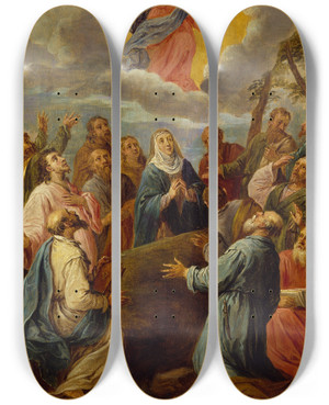 Triptych art skateboard deck of David Teniers The Younger The Ascension After Leandro Bassano by David Teniers The Younger (1610-1690)