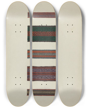 Triptych art skateboard deck of Ingrid Selmerlarsen Shaker Rug Bindings by Ingrid Selmer-Larsen
