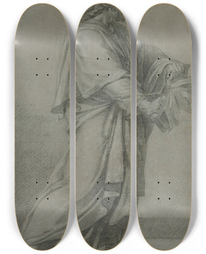 Triptych art skateboard deck of Eustache Le Sueur Man Destroying Book by Eustache Le Sueur (1616-1655)