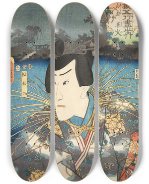 Triptych art skateboard deck of Utagawa Kunisada The Actor Ichikawa Danjuro Viii by Utagawa Kunisada Ii