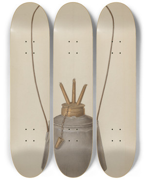 Triptych art skateboard deck of Jacob Gielens Camphene Lamp by Jacob Gielens