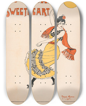Triptych art skateboard deck of Archie Gunn His Cuban Sweetheart by Archie Gunn (1863-1930)