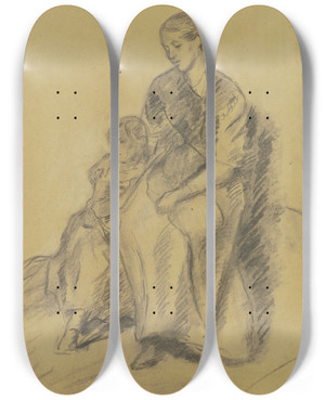 Triptych art skateboard deck of Anton Burger Mother With Child by Anton Burger (1824-1905)