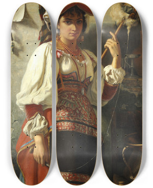 Triptych art skateboard deck of Wenzel Torne Italienerinde by Wenzel Tornoe (1844-1907)