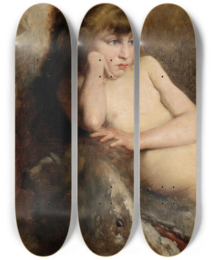 Triptych art skateboard deck of Gyula Stetka Lost In Thought by Gyula Stetka (1855-1925)