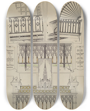 Triptych art skateboard deck of Thomas Byrne Cast Iron Balcony Rail_4 by Thomas Byrne