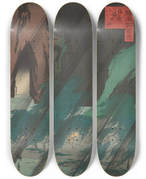 Triptych art skateboard deck of And Hiroshige View In Rain by Ando Hiroshige (1797-1858)